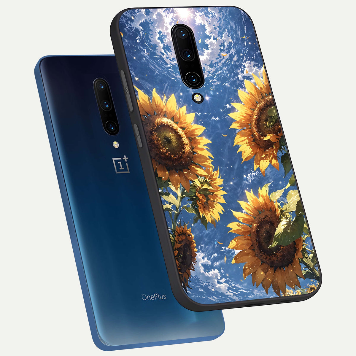  Heavenly Sunflower Rise phone case For OnePlus 7 Pro showing premium glass back cover with detailed artwork
