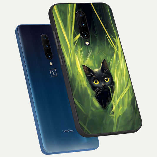 Hidden Cat Whisper phone case For OnePlus 7 Pro showing premium glass back cover with detailed artwork