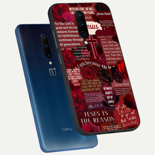  Jesus Love Heals phone case For OnePlus 7 Pro showing premium glass back cover with detailed artwork