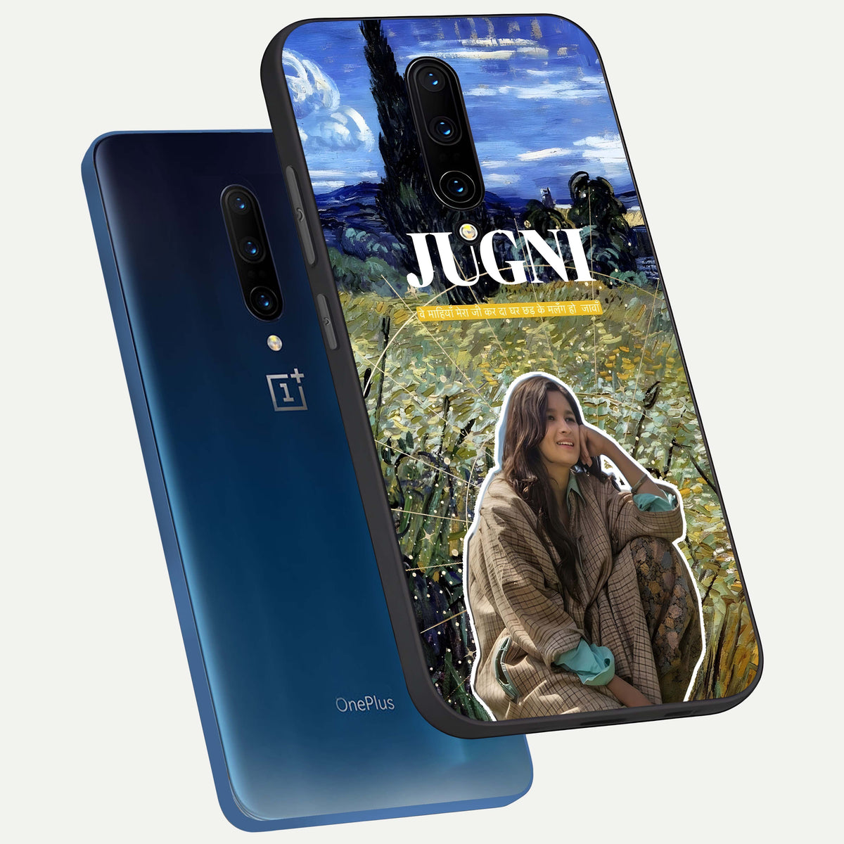  Jugni Soul Vibes phone case For OnePlus 7 Pro showing premium glass back cover with detailed artwork