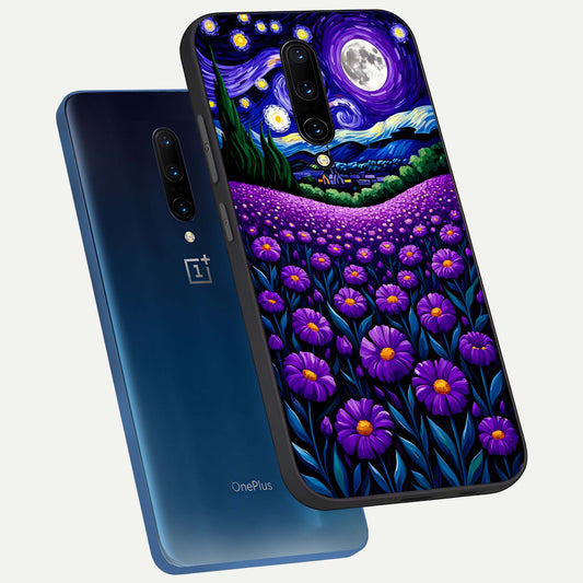  Lavender Moon Field phone case For OnePlus 7 Pro showing premium glass back cover with detailed artwork