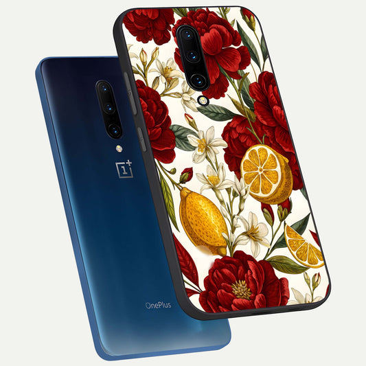  Lemon Rose Charm phone case For OnePlus 7 Pro showing premium glass back cover with detailed artwork