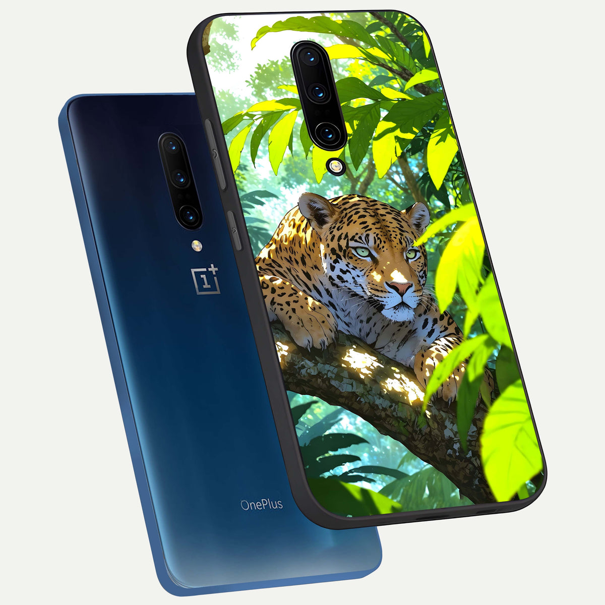  Leopard in Jungle phone case For OnePlus 7 Pro showing premium glass back cover with detailed artwork