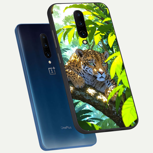  Leopard in Jungle phone case For OnePlus 7 Pro showing premium glass back cover with detailed artwork