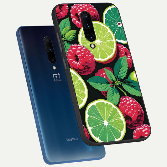  Lime and Raspberry Pattern phone case For OnePlus 7 Pro showing premium glass back cover with detailed artwork
