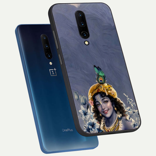 Lord Krishna phone case For OnePlus 7 Pro showing premium glass back cover with detailed artwork