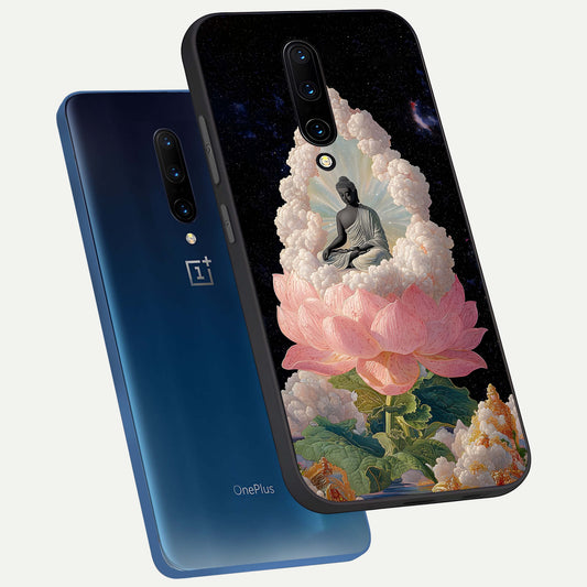  Lotus Divine Peace phone case For OnePlus 7 Pro showing premium glass back cover with detailed artwork