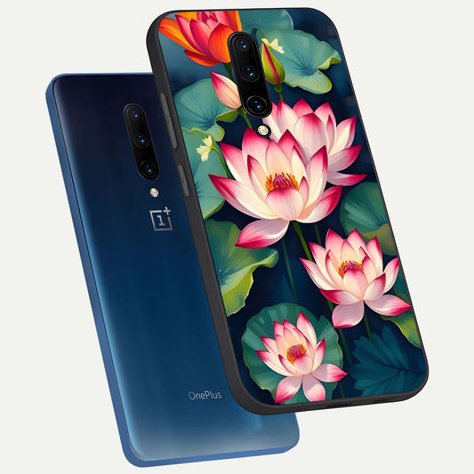  Lotus Dream Serenity phone case For OnePlus 7 Pro showing premium glass back cover with detailed artwork