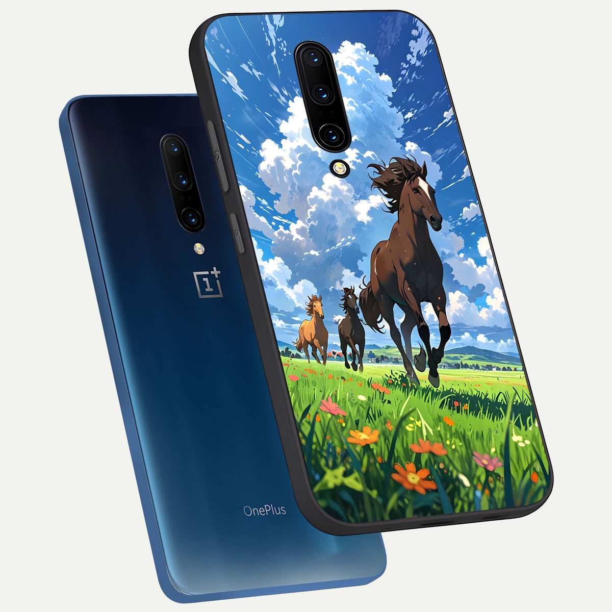  Majestic Horses Galloping phone case For OnePlus 7 Pro showing premium glass back cover with detailed artwork