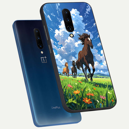  Majestic Horses Galloping phone case For OnePlus 7 Pro showing premium glass back cover with detailed artwork