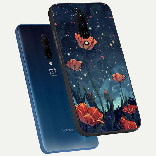  Midnight Tulip Glow phone case For OnePlus 7 Pro showing premium glass back cover with detailed artwork