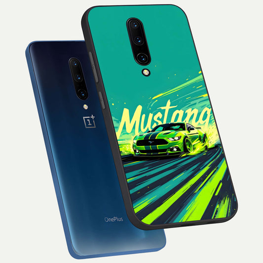  Mustang Bang phone case For OnePlus 7 Pro showing premium glass back cover with detailed artwork