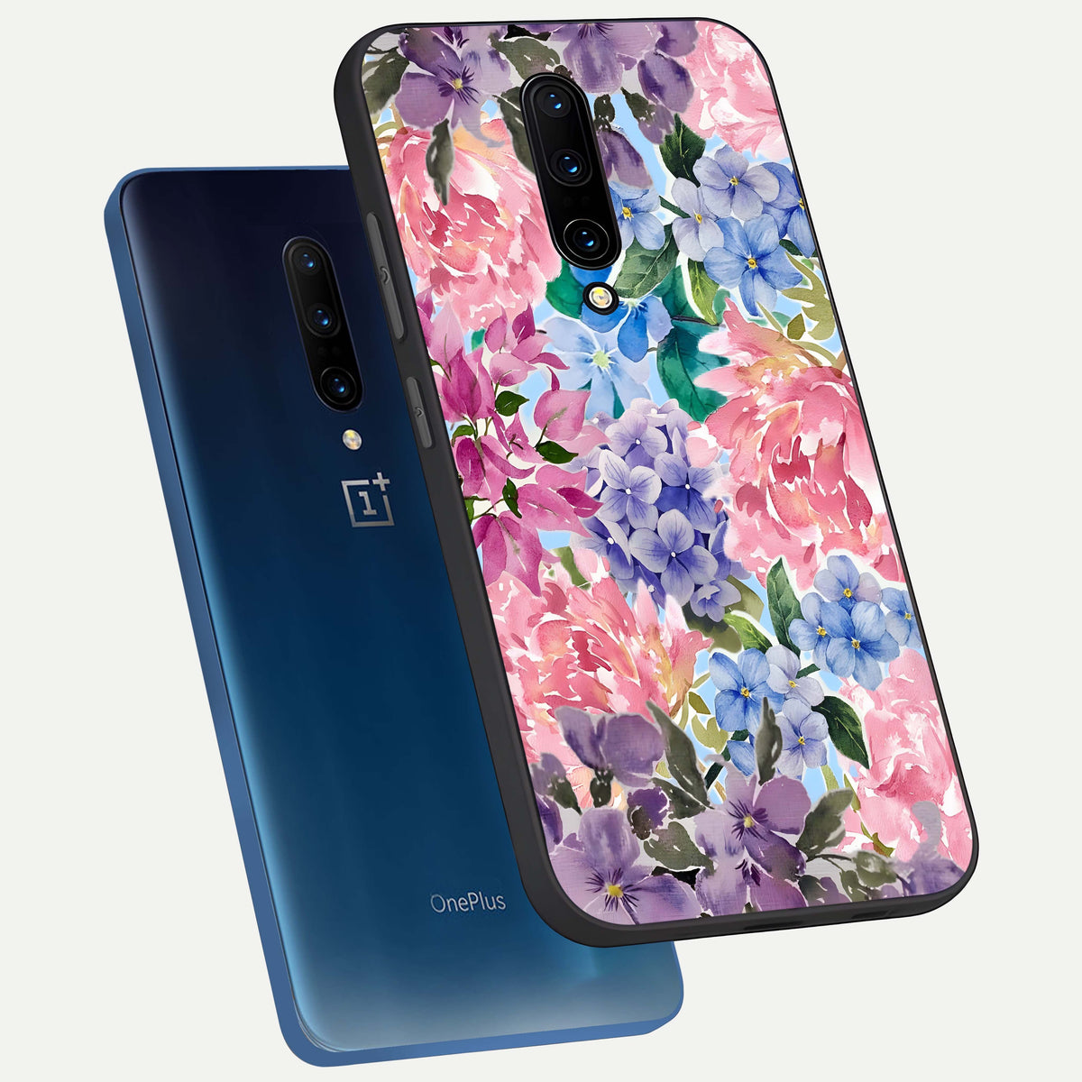  Pastel Floral Mix phone case For OnePlus 7 Pro showing premium glass back cover with detailed artwork
