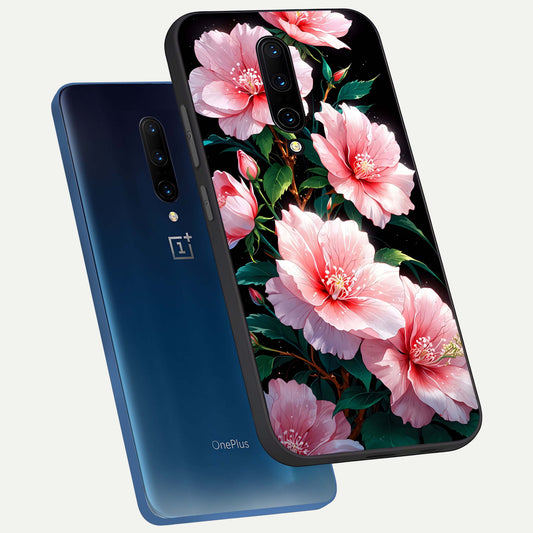  Peach Flower phone case For OnePlus 7 Pro showing premium glass back cover with detailed artwork