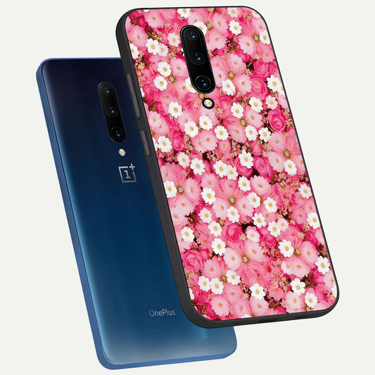  Pink Daisy Bliss phone case For OnePlus 7 Pro showing premium glass back cover with detailed artwork