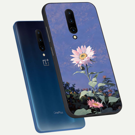  Pink Shells Outline phone case For OnePlus 7 Pro showing premium glass back cover with detailed artwork