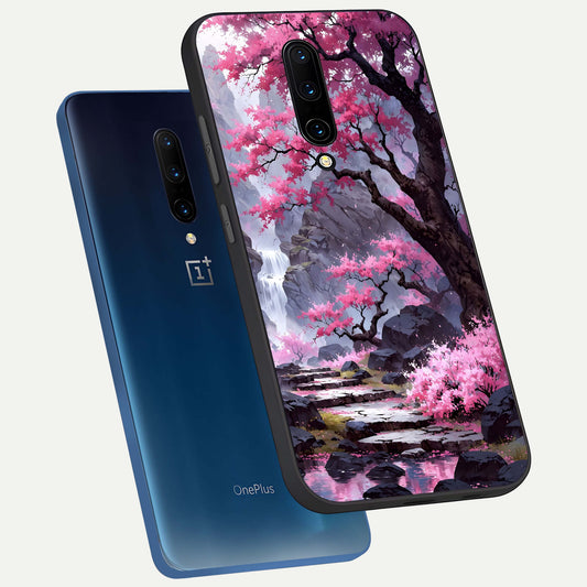  Pink Sunflower Glow phone case For OnePlus 7 Pro showing premium glass back cover with detailed artwork