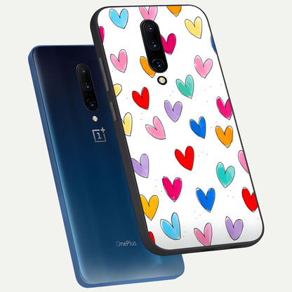  Playful Love Doodles phone case For OnePlus 7 Pro showing premium glass back cover with detailed artwork