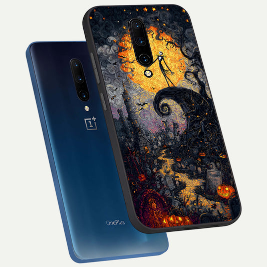  Pumpkin Moon Night phone case For OnePlus 7 Pro showing premium glass back cover with detailed artwork