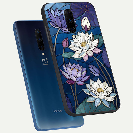  Purple Lotus Stained phone case For OnePlus 7 Pro showing premium glass back cover with detailed artwork