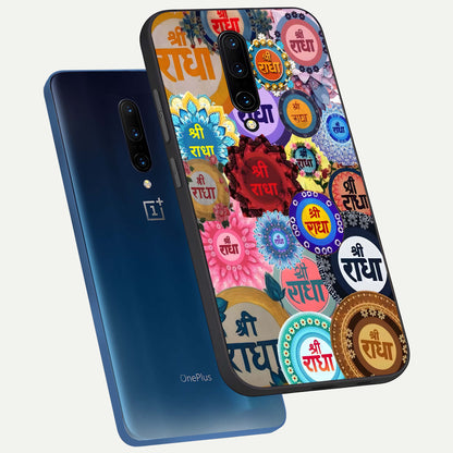  Radha Divine Bloom phone case For OnePlus 7 Pro showing premium glass back cover with detailed artwork