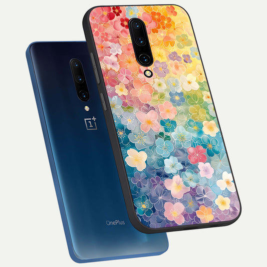  Rainbow Blossom Burst phone case For OnePlus 7 Pro showing premium glass back cover with detailed artwork