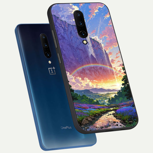  Rainbow Valley Dream phone case For OnePlus 7 Pro showing premium glass back cover with detailed artwork