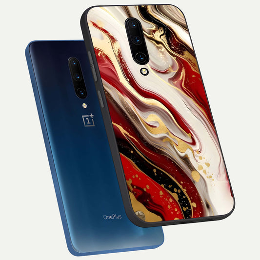  Red And White Marble phone case For OnePlus 7 Pro showing premium glass back cover with detailed artwork