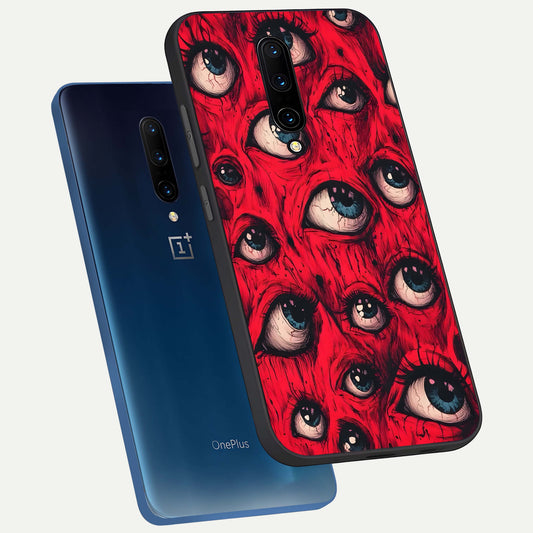  Red Eyes Pattern phone case For OnePlus 7 Pro showing premium glass back cover with detailed artwork