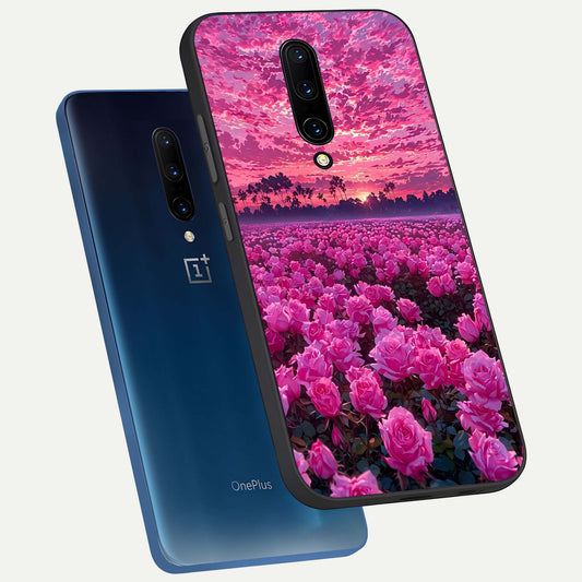  Rose Sunset Valley phone case For OnePlus 7 Pro showing premium glass back cover with detailed artwork