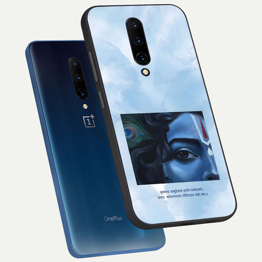  Spiritual Krishna phone case For OnePlus 7 Pro showing premium glass back cover with detailed artwork