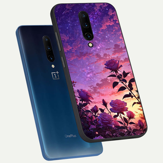  Starlit Rose Twilight phone case For OnePlus 7 Pro showing premium glass back cover with detailed artwork