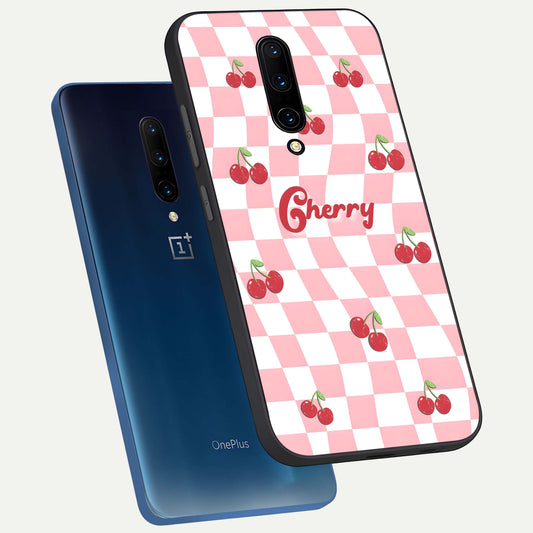  Sweet Cherry Vibes phone case For OnePlus 7 Pro showing premium glass back cover with detailed artwork