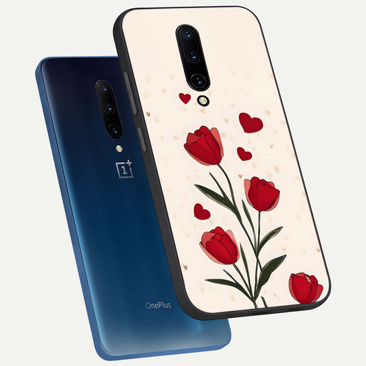  Tulip With Heart phone case For OnePlus 7 Pro showing premium glass back cover with detailed artwork