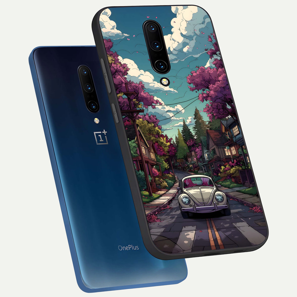  Vintage Street Drive phone case For OnePlus 7 Pro showing premium glass back cover with detailed artwork