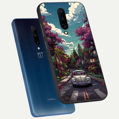  Vintage Street Drive phone case For OnePlus 7 Pro showing premium glass back cover with detailed artwork