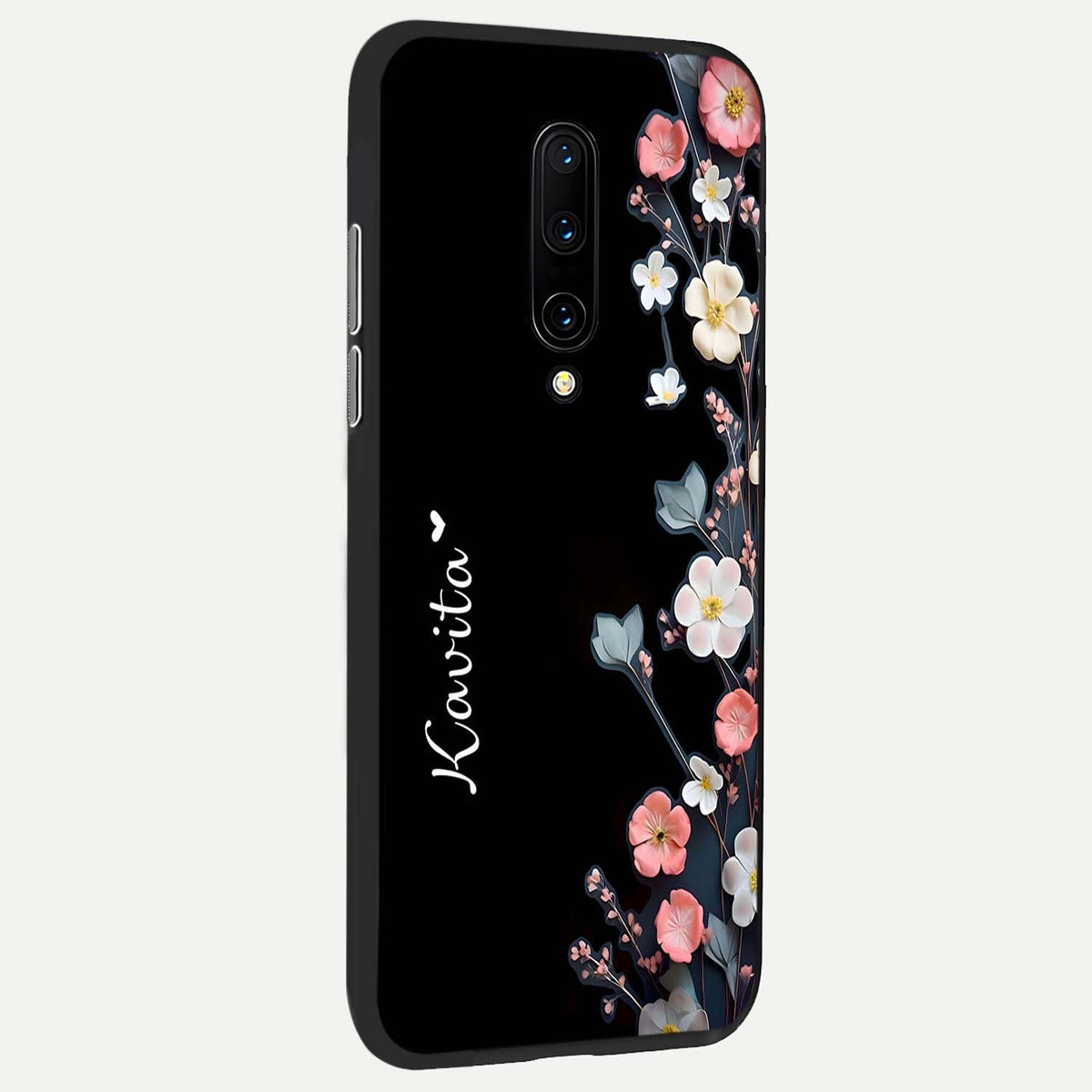  Black Elegance Floral Custom Name back cover For OnePlus 7 Pro slim fit glass case with vibrant aesthetic design