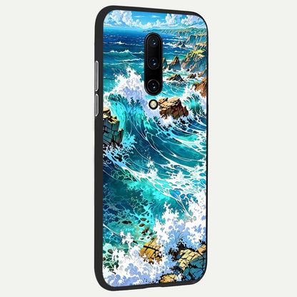  Coastal Blue Waves back cover For OnePlus 7 Pro slim fit glass case with vibrant aesthetic design