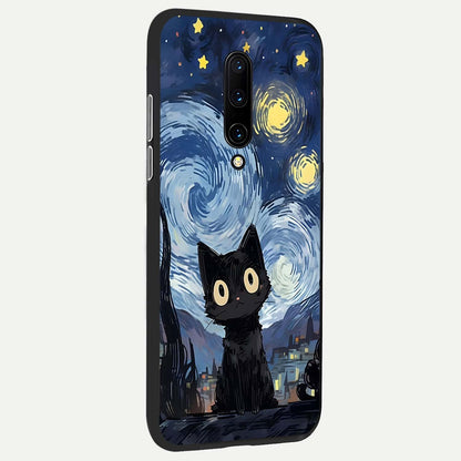  Van Gogh Cat back cover For OnePlus 7 Pro slim fit glass case with vibrant aesthetic design