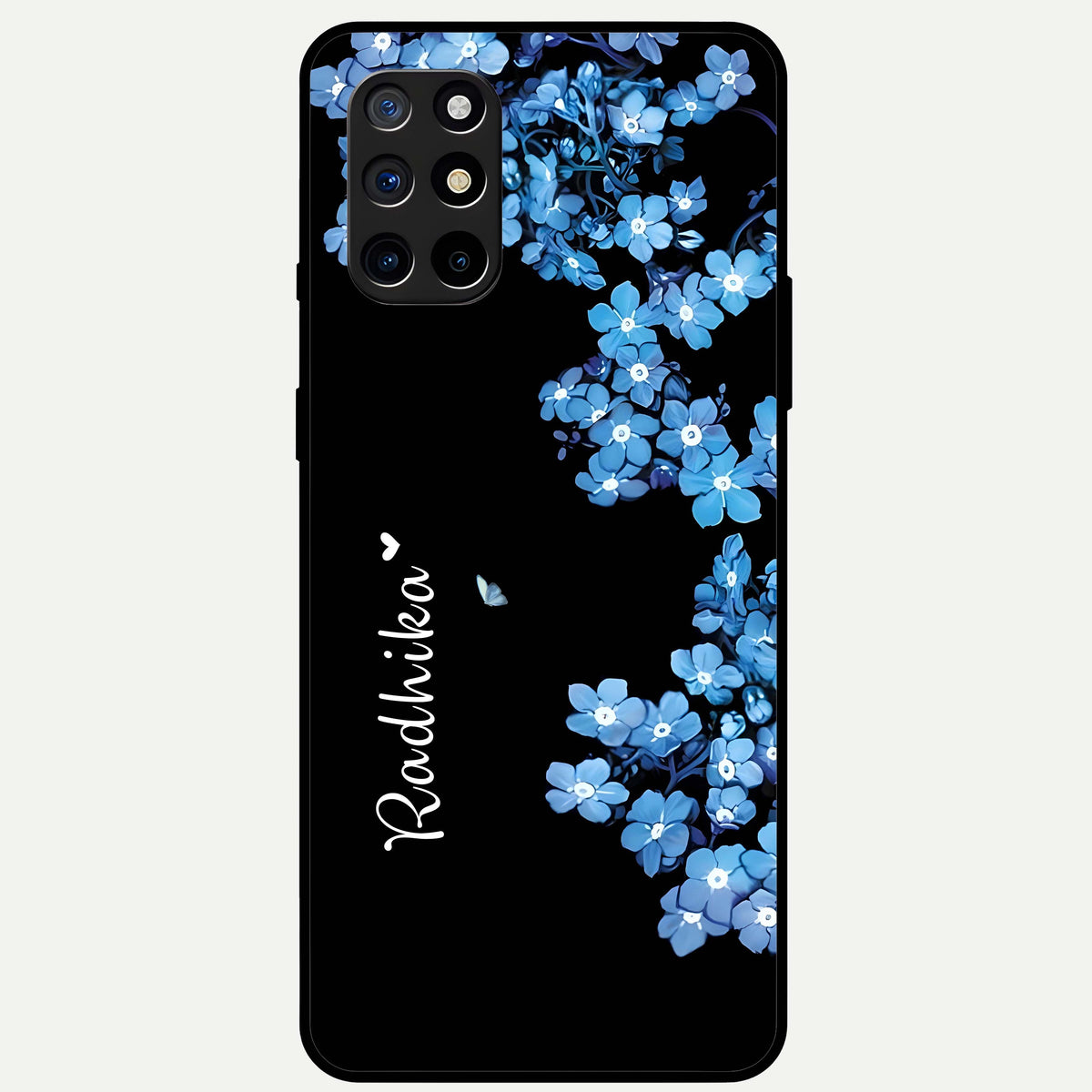  Blue Petal Dream Custom Name Glass Case For OnePlus 8T back cover – full design glossy printed glass finish