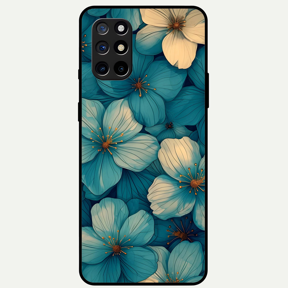 Blue Shade Floral Glass Case For OnePlus 8T back cover – full design glossy printed glass finish