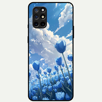  Blue Tulip Clouds Glass Case For OnePlus 8T back cover – full design glossy printed glass finish
