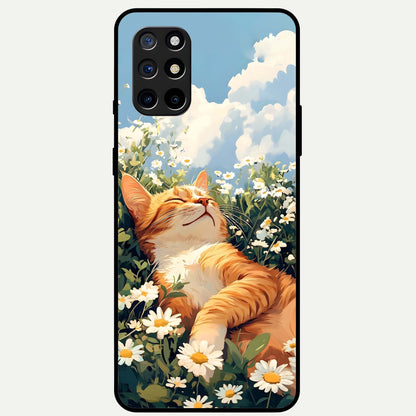  Cat And Flowers View Glass Case For OnePlus 8T back cover – full design glossy printed glass finish