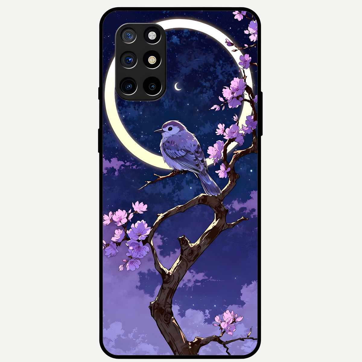  Celestial Bird Blossom Glass Case For OnePlus 8T back cover – full design glossy printed glass finish