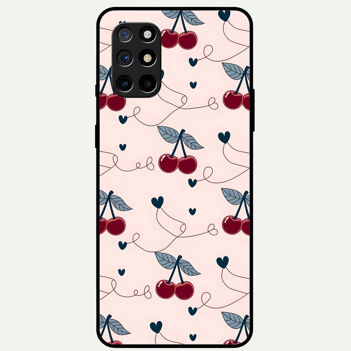  Cherry Heart Line Glass Case For OnePlus 8T back cover – full design glossy printed glass finish