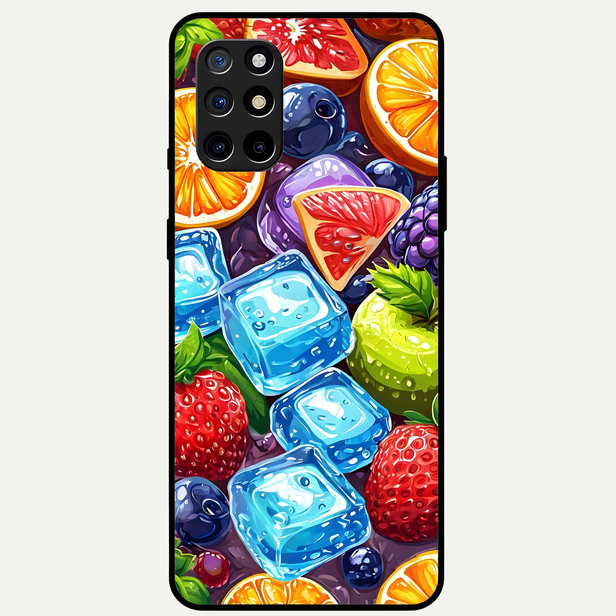  Colorful Fruits with Ice Glass Case For OnePlus 8T back cover – full design glossy printed glass finish