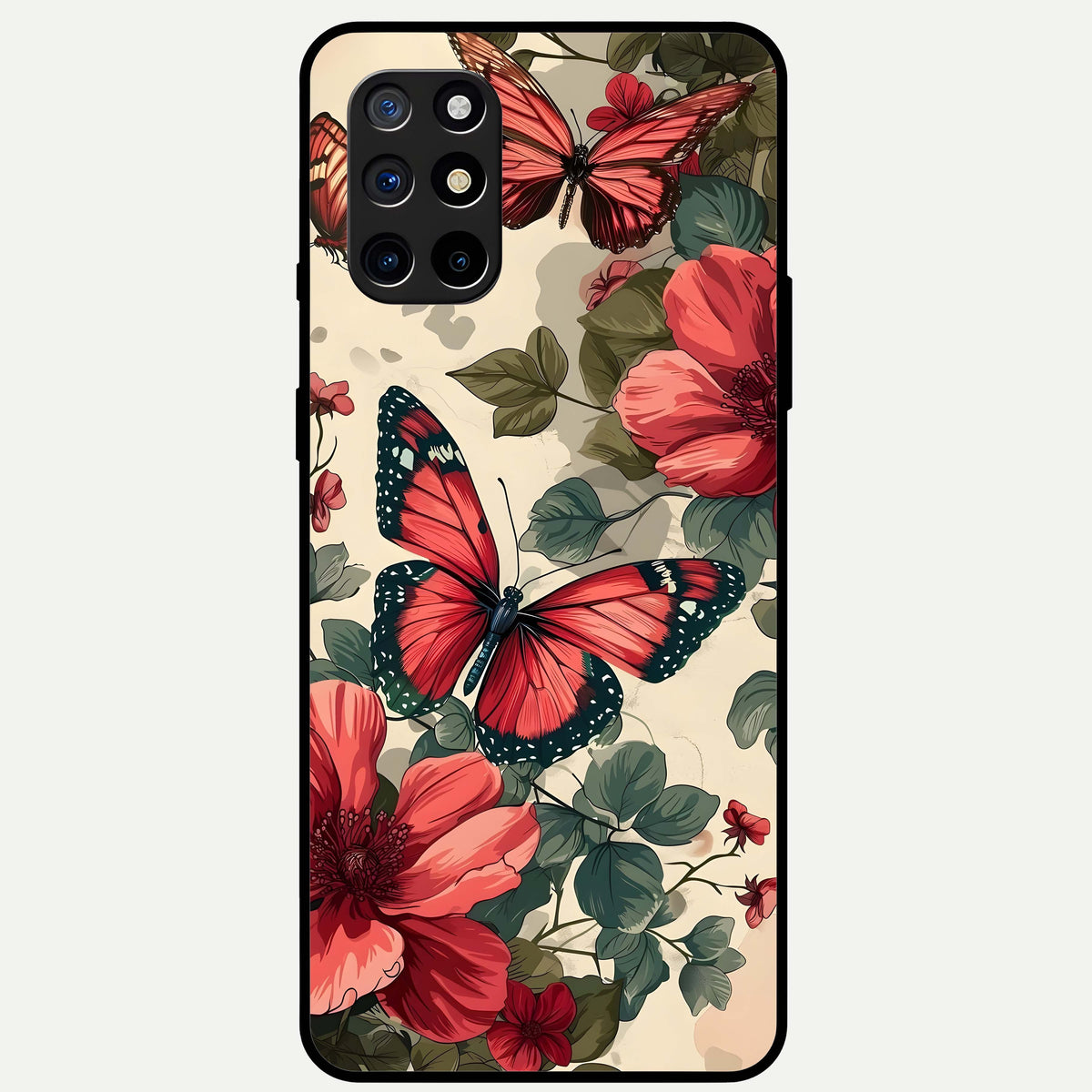  Crimson Butterfly Garden Glass Case For OnePlus 8T back cover – full design glossy printed glass finish
