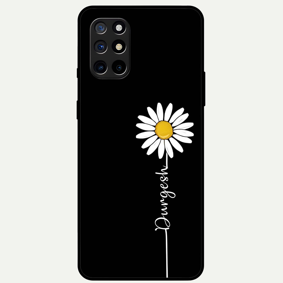  Custom Name White Flower Glass Case For OnePlus 8T back cover – full design glossy printed glass finish