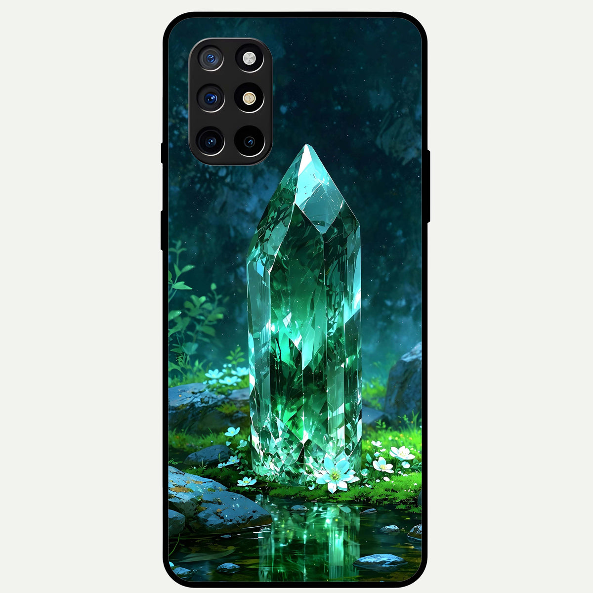  Emerald Light Crystal Glass Case For OnePlus 8T back cover – full design glossy printed glass finish