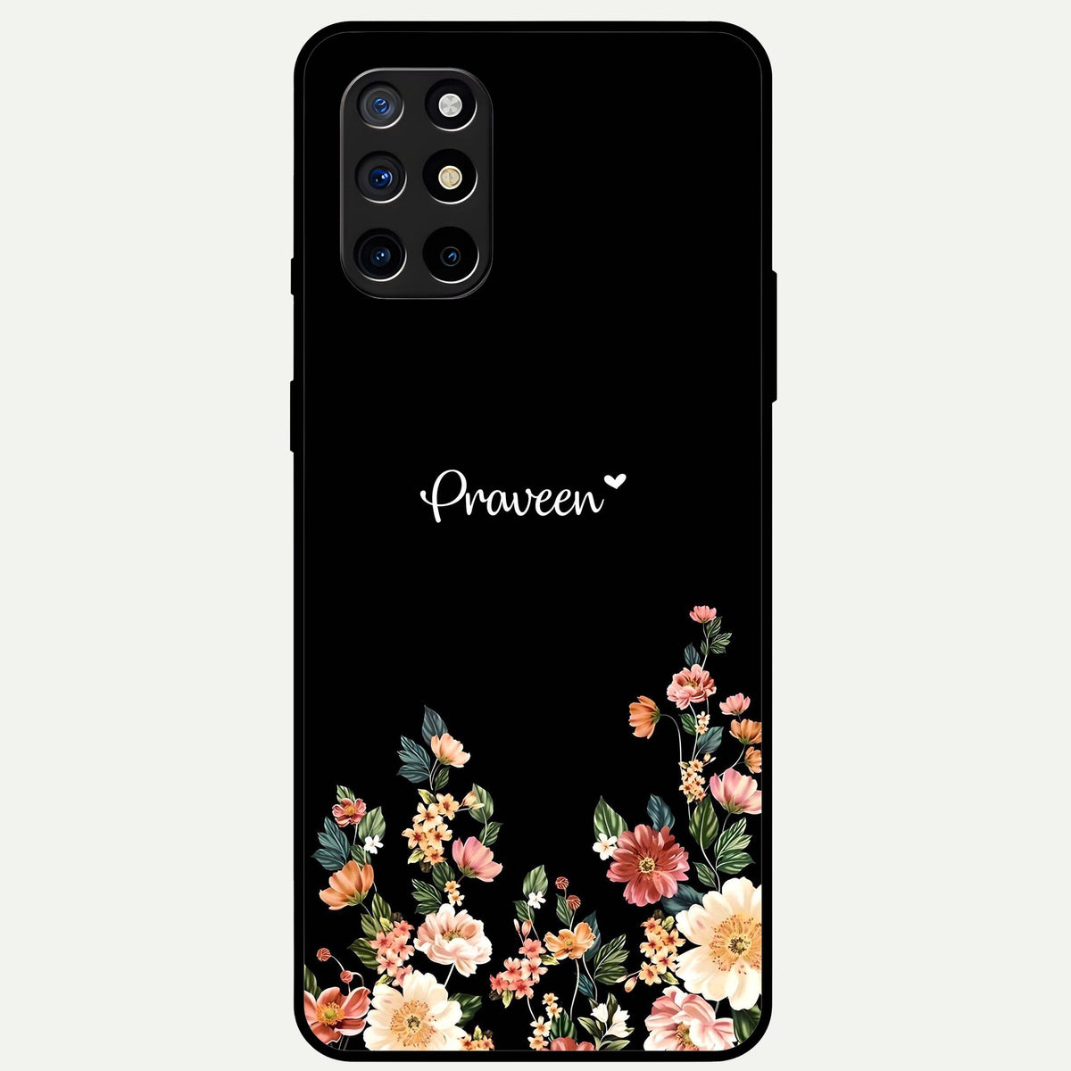  Floral Design Personalized Custom Name Glass Case For OnePlus 8T back cover – full design glossy printed glass finish